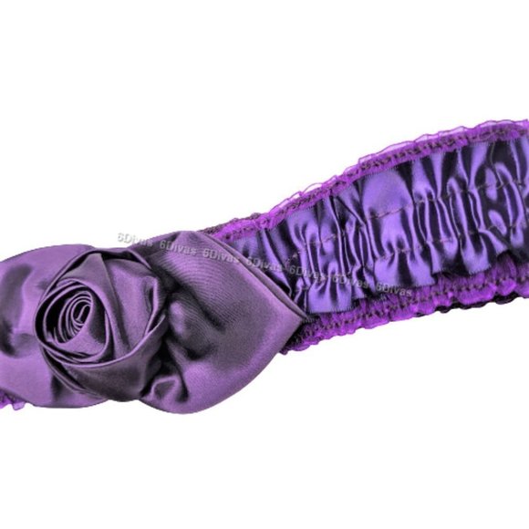 Purple Fabric Rosette Stretchy Frilly Women's Belt - Picture 7 of 14